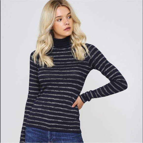 Rag & Bone Landon Navy Black Stripe Turtleneck - Picture 1 of 6